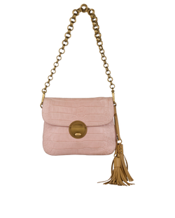 Embossed Shoulder Bag With Tassels, Leather, Pink, 113, DB, 2*